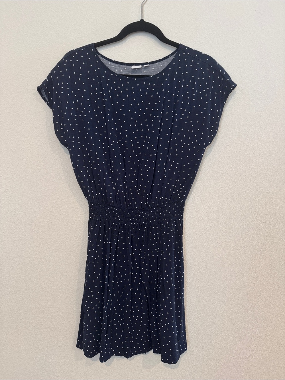 GAP Navy with White Polka Dot Smocked Waist Mini Dress